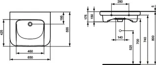 Ideal Standard Waschtisch Contour 21, ohne Hahnloch, ohne Überlauf, unterfahrbar, 650x555x175mm, Weiß – Bild 5
