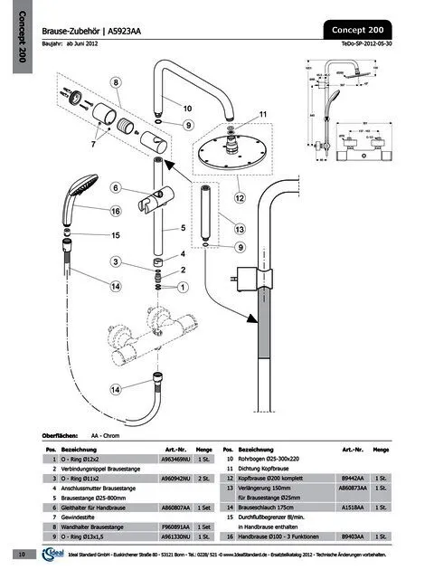 Ideal Standard Wandbefestigung für Brausestange A5686AA, Chrom