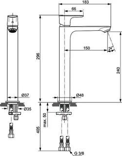Ideal Standard Waschtisch-Armatur Connect Air,m.verl.Sockel, o.Ablgarn., Ausld.150mm, Magnetic Grey – Bild 4
