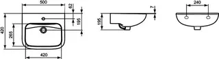 Ideal Standard Handwaschbecken Contour 21, 1 Hahnloch, ohne Überlauf, 500x420x195mm, Weiß – Bild 5