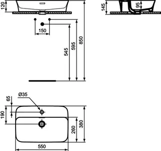 Ideal Standard Schale Ipalyss, 1 Hahnloch, mit Überlauf, 550x380x145mm, Granatapfel – Bild 5