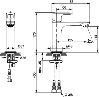 Ideal Standard Waschtisch-Arm. Connect Air, Grande Slim, o.Ablgarn., Ausld.125mm, Chrom – Bild 4