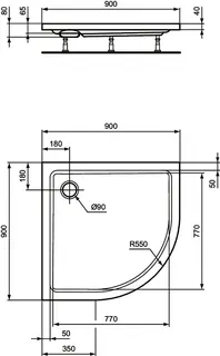 Ideal Standard Viertelkreis-Brausewanne Hotline Neu, 900x900x80mm, Weiß – Bild 3