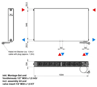 ATEC eVENT Ventil Plan Tieftemp-Heizk. 8 Loch m. Mittelanschl. 600x1000 RAL 9016 – Bild 2