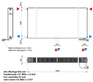 ATEC eVENT Ventil Plan Tieftemp-Heizk. 8 Loch m. Mittelanschl. 600x1600 RAL 9016 – Bild 2