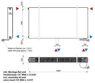 ATEC eVENT Ventil Plan Tieftemp-Heizk. 8 Loch m. Mittelanschl. 600x1800 RAL 9016 – Bild 2