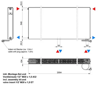 ATEC eVENT Ventil Plan Tieftemp-Heizk. 8 Loch m. Mittelanschl. 600x2000 RAL 9016 – Bild 2