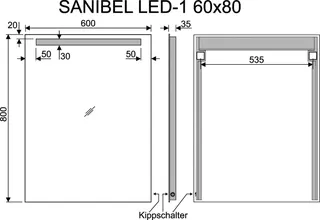 sanibel Leuchtspiegel LED-1 A23 Lichtstreifen oben 600x800mm(BxH) – Bild 2