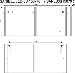 sanibel Leuchtspiegel LED-3S A23 mit drei Lichtstreifen L/M/R 1500x700mm – Bild 2
