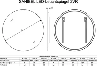 sanibel Leuchtspiegel LED-2VR rund A23 mit indirekter Beleuchtung 900mm – Bild 2