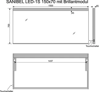 sanibel Leuchtspiegel LED-1S A23 mit Brillantmodul/Lichtwechsler 1500x700mm – Bild 2
