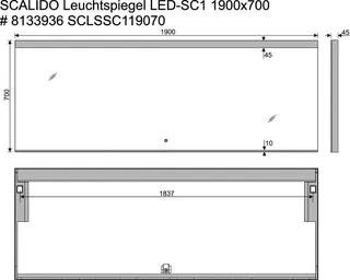 SCALIDO-Leuchtspiegel LED-SC1 m Brillant modul/Lichtwechsler/Schalter 1900x700mm – Bild 2
