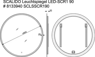 SCALIDO-Leuchtspiegel LED-SCR1 rund uml. Lichtstreifen/Lichtwech./Schalter 900mm – Bild 2