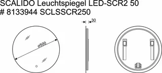 SCALIDO-Leuchtspiegel LED-SCR2 rund mit Hintergrundbel./Lichtw./Schalter 500mm – Bild 2
