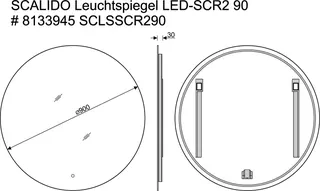 SCALIDO-Leuchtspiegel LED-SCR2 rund mit Hintergrundbel./Lichtw./Schalter 900mm – Bild 2