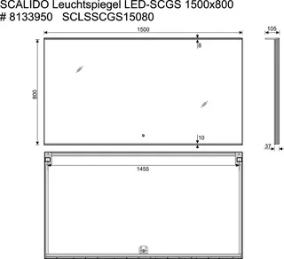 SCALIDO-Leuchtspiegel LED-SCGS Glassegel Brillantmod/Lichtw/Schalt 1500x800x100mm – Bild 2