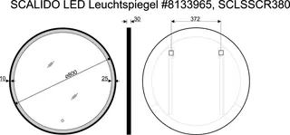 SCALIDO-Leuchtspiegel LED-SCR3 rund mit Rahmen schwarz uml. Satinierung 800mm – Bild 2