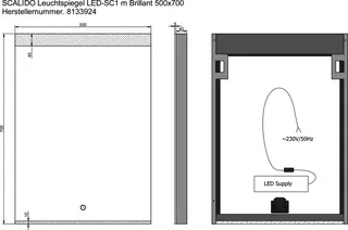 SCALIDO-Leuchtspiegel LED-SC1/B Brillant modul/Lichtw/Schalter 500x700mm schwarz – Bild 2