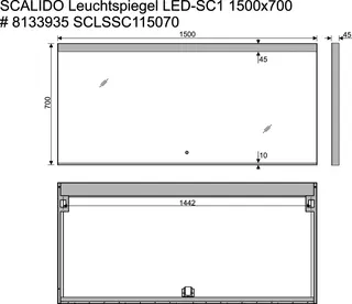 SCALIDO-Leuchtspiegel LED-SC1/B Brillant modul/Lichtw/Schalter 1500x700mm schwarz – Bild 2