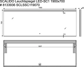 SCALIDO-Leuchtspiegel LED-SC1/B Brillant modul/Lichtw/Schalter 1900x700mm schwarz – Bild 2