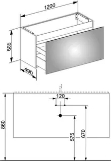Keuco WUB X-Line 33182, m.Ausz./Schubk. 1200x605x490mm vulk. – Bild 2