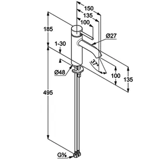 KLUDI BOZZ Waschtisch-EHM 100mm EcoPlus, o. Ablaufgarnitur chrom – Bild 3