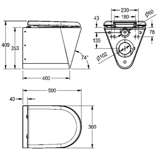 Aquarotter T-WC, CAMPUS, Edelstahl, wandhängend, 360x409x500 mm, schwarzer Sitz – Bild 3