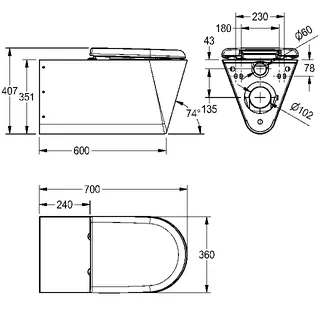 Aquarotter T-WC, CAMPUS, Edelstahl, wandhängend, 360x407x700 mm, Sitz schw, barrierefrei – Bild 3