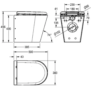 Aquarotter T-WC, CAMPUS, Edelstahl, wandhängend, 360x456x500 mm, S. bodenlang, Sitz schw – Bild 3