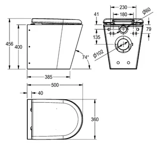 Aquarotter T-WC, CAMPUS, Edelstahl, wandhängend, 360x456x500 mm, S. bodenlang, Sitz grau – Bild 2