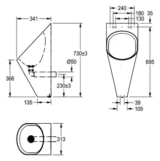 Aquarotter Urinal, CAMPUS, Edelstahl, wasserlos, 313x733x341 mm, oval – Bild 2