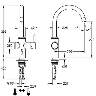 Aquarotter Küchenarmatur, F5, EHM und Sensor, ELB, Schwenkauslauf, f. Batt./Net. – Bild 3
