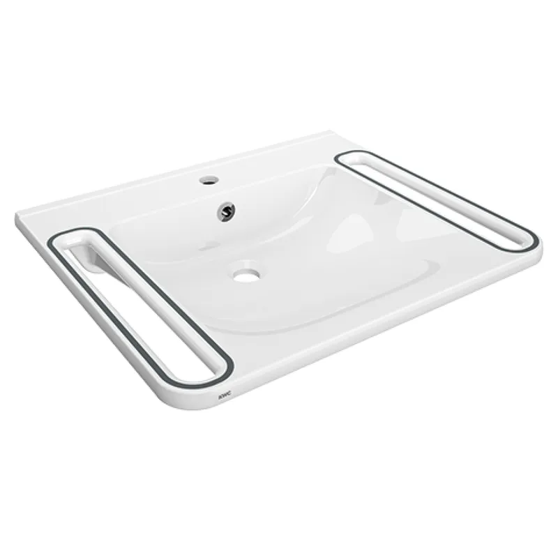 Aquarotter Einzelwaschtisch, MEDCARE, MIRANIT, 650x150x550 mm, weiß/grau, Hl., Ül., Gr.