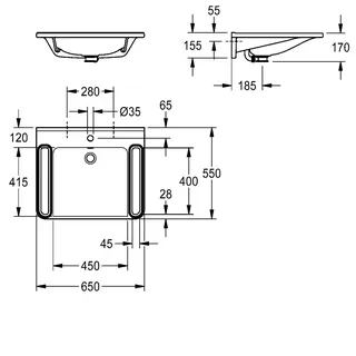 Aquarotter Einzelwaschtisch, MEDCARE, MIRANIT, 650x150x550 mm, weiß/grau, Hl., Ül., Gr. – Bild 3