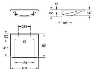 Aquarotter Einzelwaschtisch, MEDCARE, MIRANIT, 650x150x550 mm, weiß – Bild 2