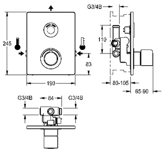 Aquarotter Duscharmatur, F5, elek., Thermostat, UP, F-Set, 2xBypass, 24 VDC – Bild 3