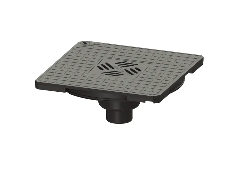 KESSEL-Abdeckplatte 366 x 366 mm mit Ablaufkörper hoch, 50 mm GV, schwarz