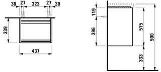 Laufen WTU LANI 339x437x515 1Tür Scharn. links integ.Griffleiste f.WT H815081 Wildeiche – Bild 2