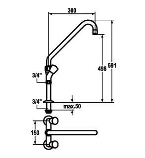 KWC Zweigriffmischer GASTRO Schwenkausl. AD153 A300 B 498 C 591, ganzchrom – Bild 3