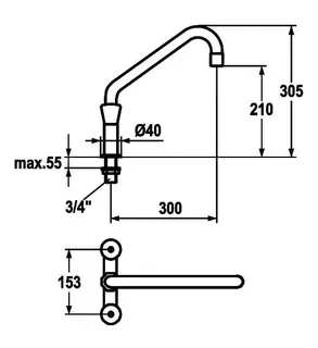 KWC Zweigriffmischer GASTRO Schwenkausl. AD153 A300 B 210 C 305, ganzchrom – Bild 3