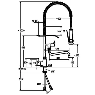 KWC Hebelmischer GASTRO Schwenkauslauf A300 B 370, ganzchrom – Bild 3