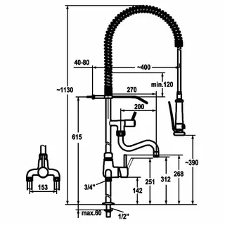KWC Hebelmischer GASTRO Schwenkauslauf AD153 A200 B270,Anschl,130mm, ganzchrom – Bild 3