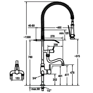 KWC Hebelmischer GASTRO Schwenkauslauf AD153 A200 B270,Anschl,340mm, ganzchrom – Bild 3