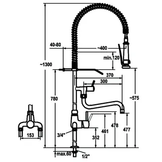 KWC Hebelmischer GASTRO Schwenkauslauf AD153 A300 B370,Anschl,340mm, ganzchrom – Bild 3