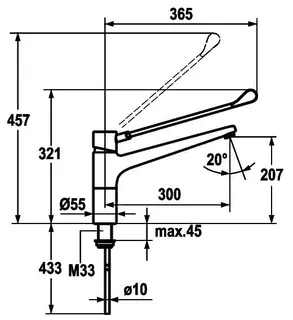 KWC Hebelmischer GASTRO Schwenkauslauf A300 B 207, ganzchrom – Bild 3