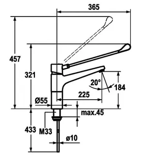 KWC Hebelmischer GASTRO Schwenkauslauf A225 B 184, ganzchrom – Bild 3