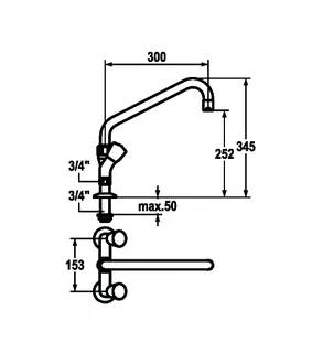 KWC Zweigriffmischer GASTRO Schwenkausl. AD153 A300 B 252 C 345, ganzchrom – Bild 3