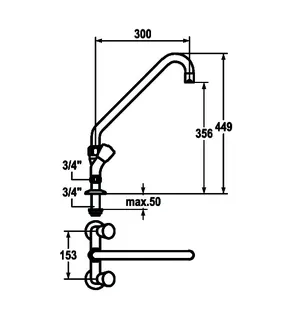 KWC Zweigriffmischer GASTRO Schwenkausl. AD153 A300 B 356 C 449, ganzchrom – Bild 3