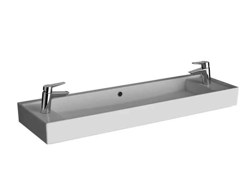 VT Doppelwaschtisch Compact ArchiPlan 120x38cm 2 Hahnl. mit Überlauf Weiß HGL