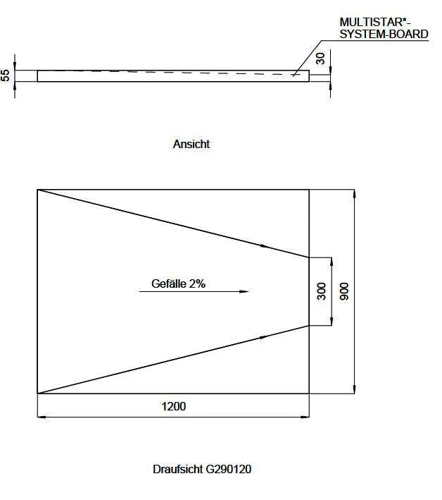 SD Gefälleelement Wandablauf Geberit G2 900x1200 mm ohne UBE